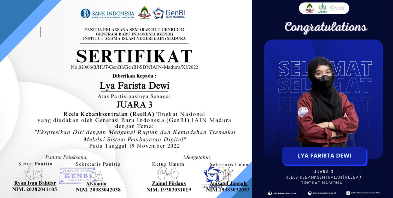Mahasiswa Perbankan Syariah FEBI IAIN Madura Raih Juara 3 Tingkat Nasional dalam Lomba Reels Kebanksentralan (ReeBA) 