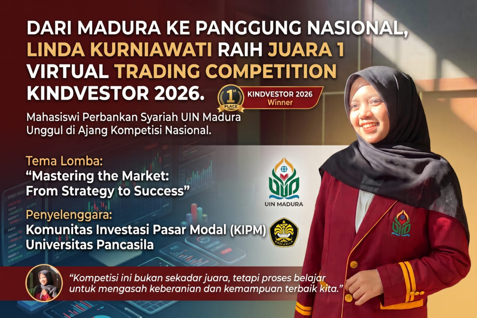 Dari Madura ke Panggung Nasional, Linda Kurniawati Raih Juara 1 Virtual Trading Competition KINDVESTOR 2026