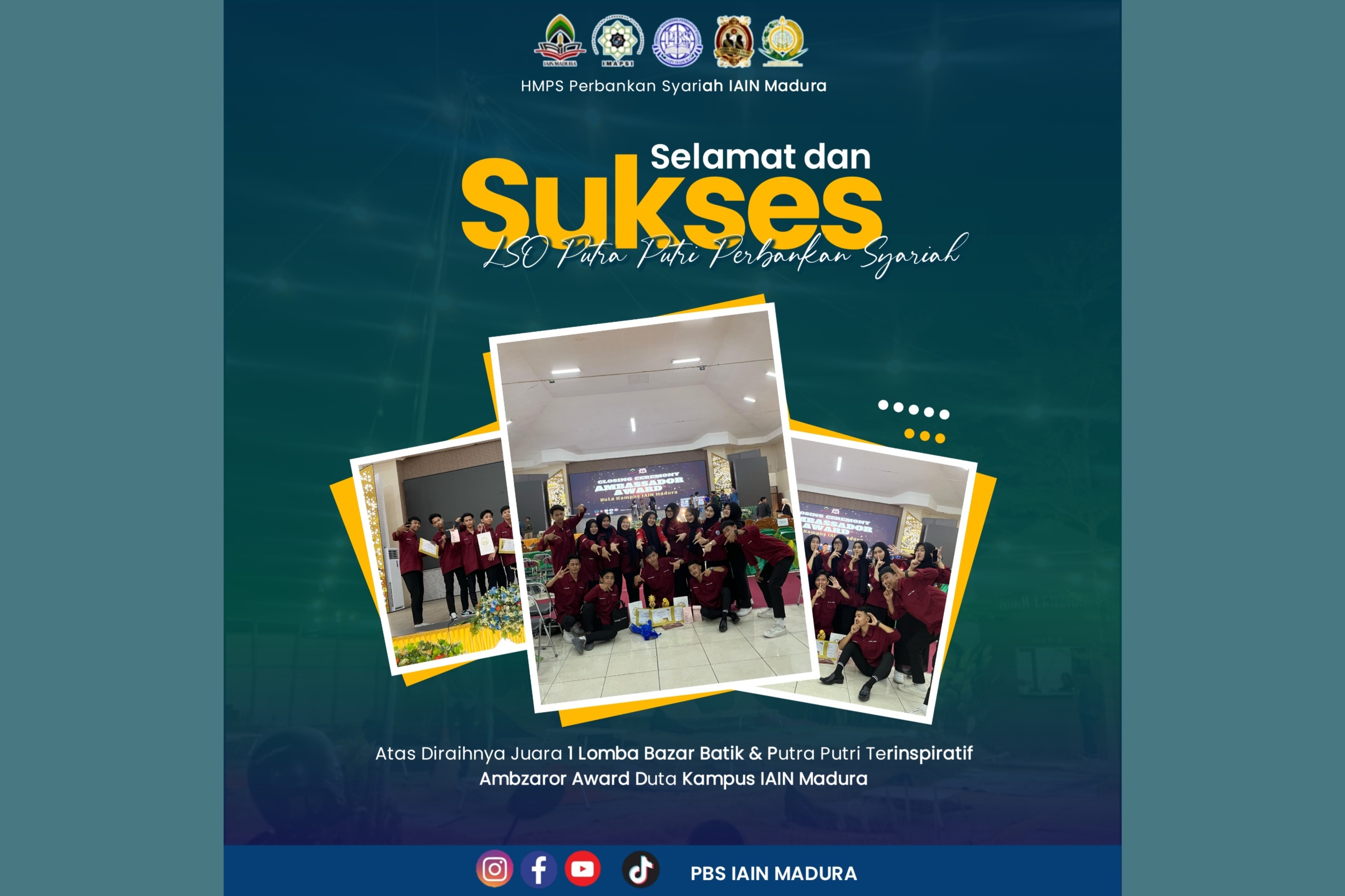 LSO Putra Putri Perbankan Syariah IAIN Madura menjadi Juara 1 pada Lomba Bazar Batik & Putra Putri Terinspiratif Ambassador Award Duta Kampus IAIN Madura